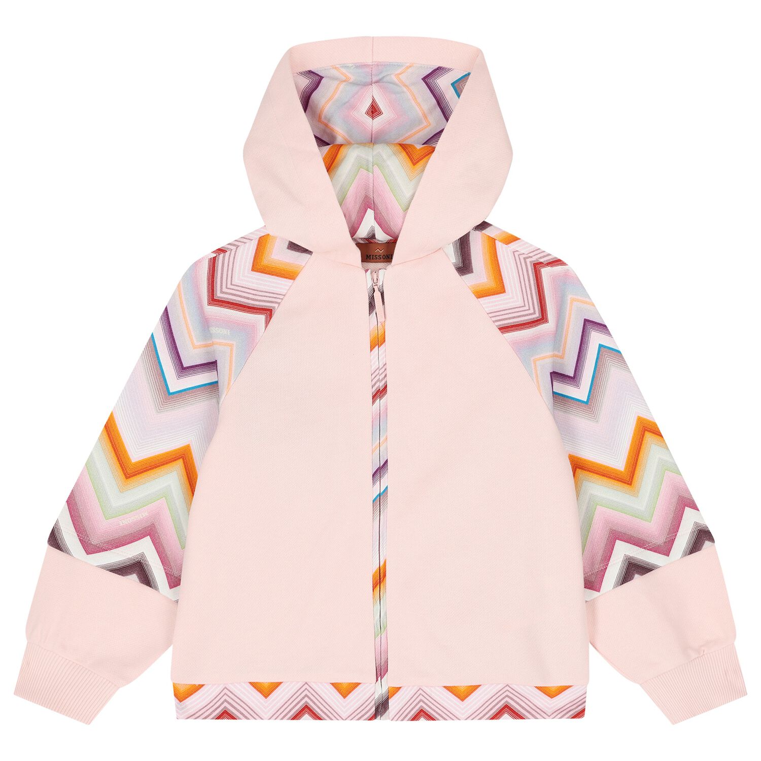Girls Pink Zig Zag Hooded Zip Up Top, 1, hi-res