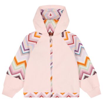 Girls Pink Zig Zag Hooded Zip Up Top