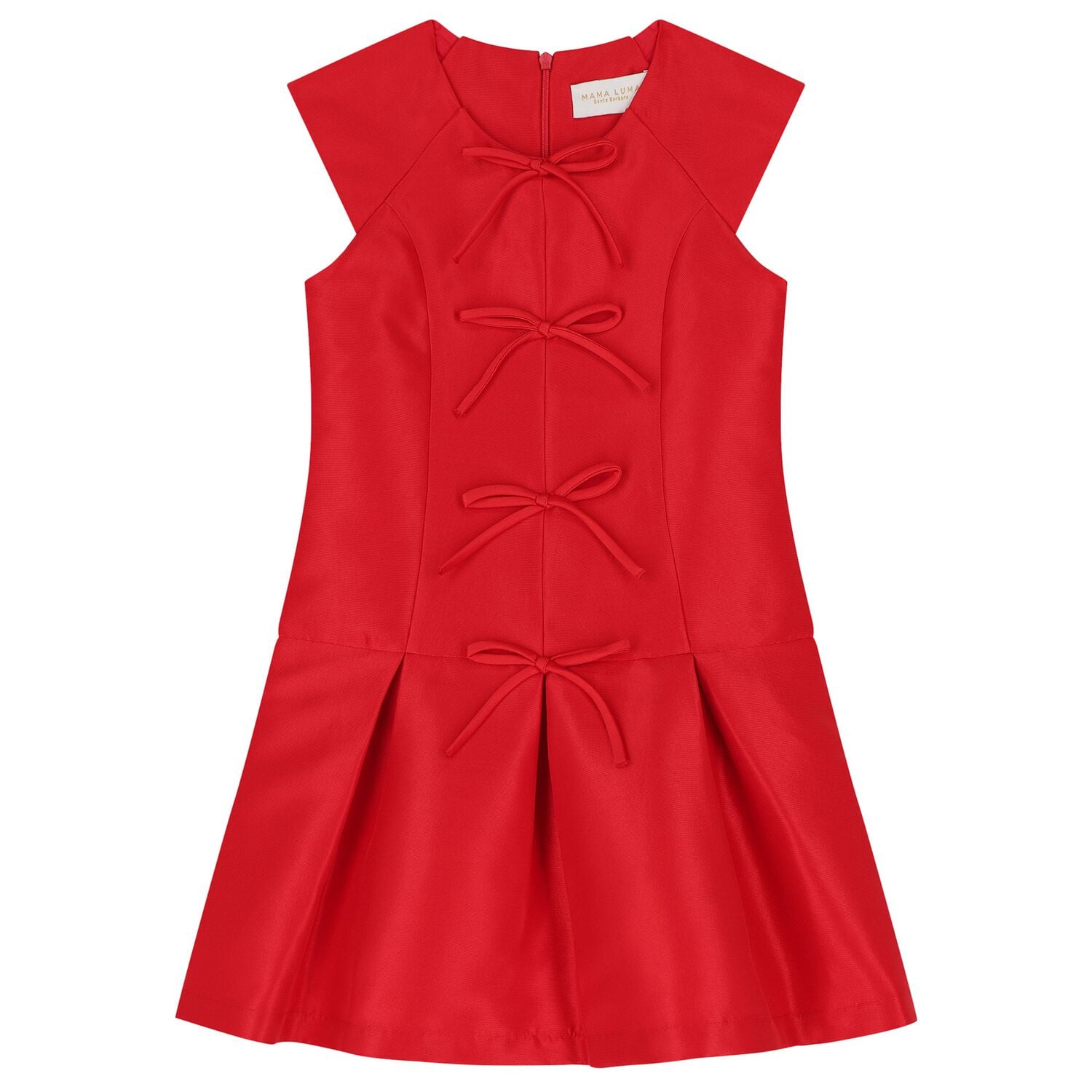 Girls Red Bow Pleated Dress, 1, hi-res