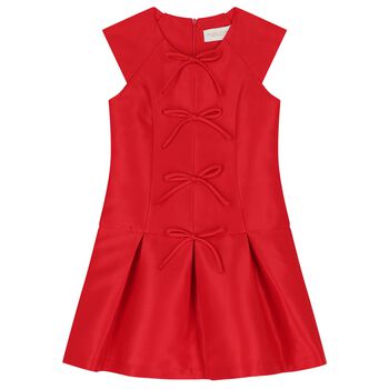 Girls Red Bow Pleated Dress