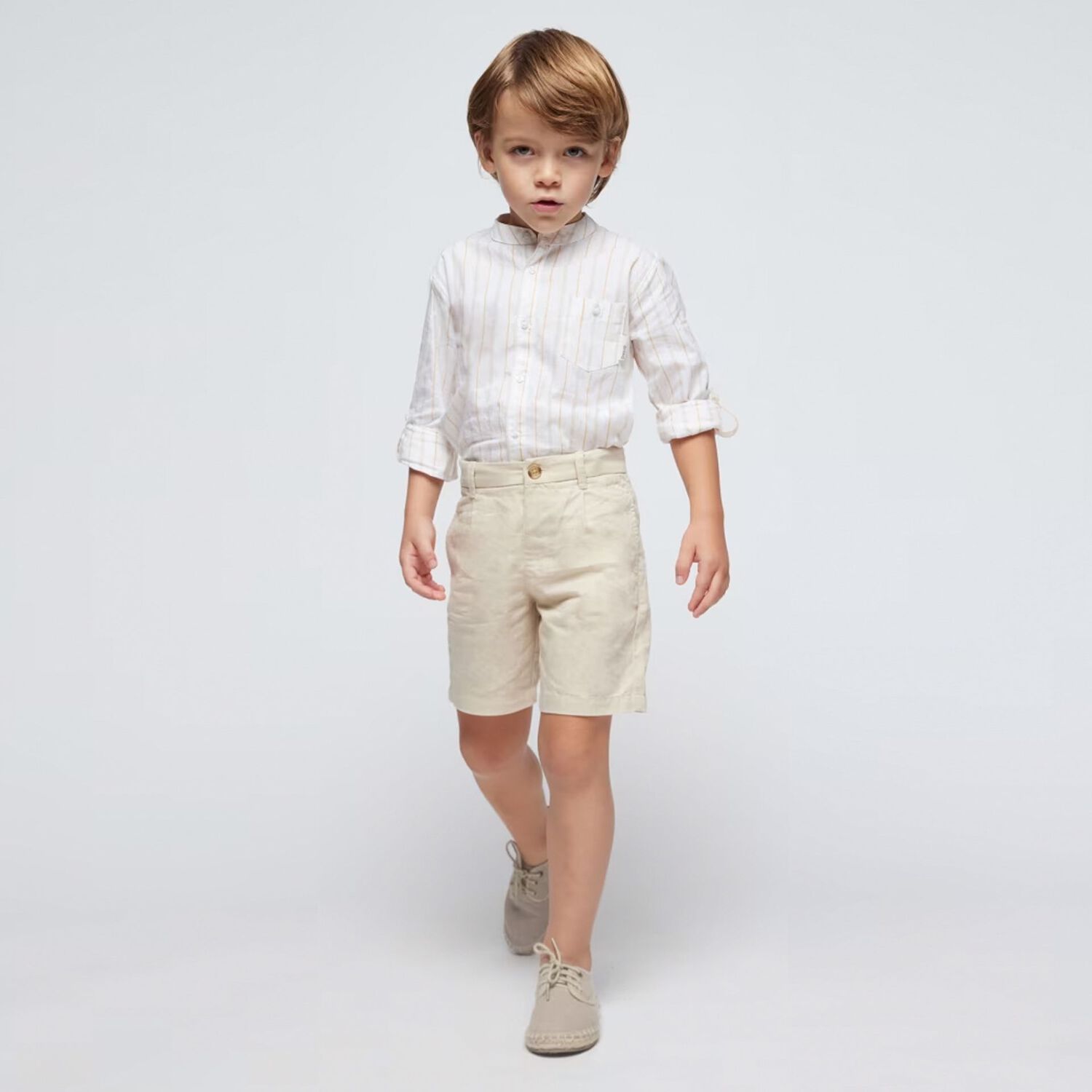 Boys Ivory & Beige Shorts Set, 1, hi-res