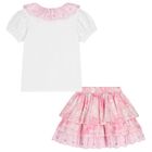 Girls Pink & White Broderie Anglaise Skirt Set, 1, hi-res
