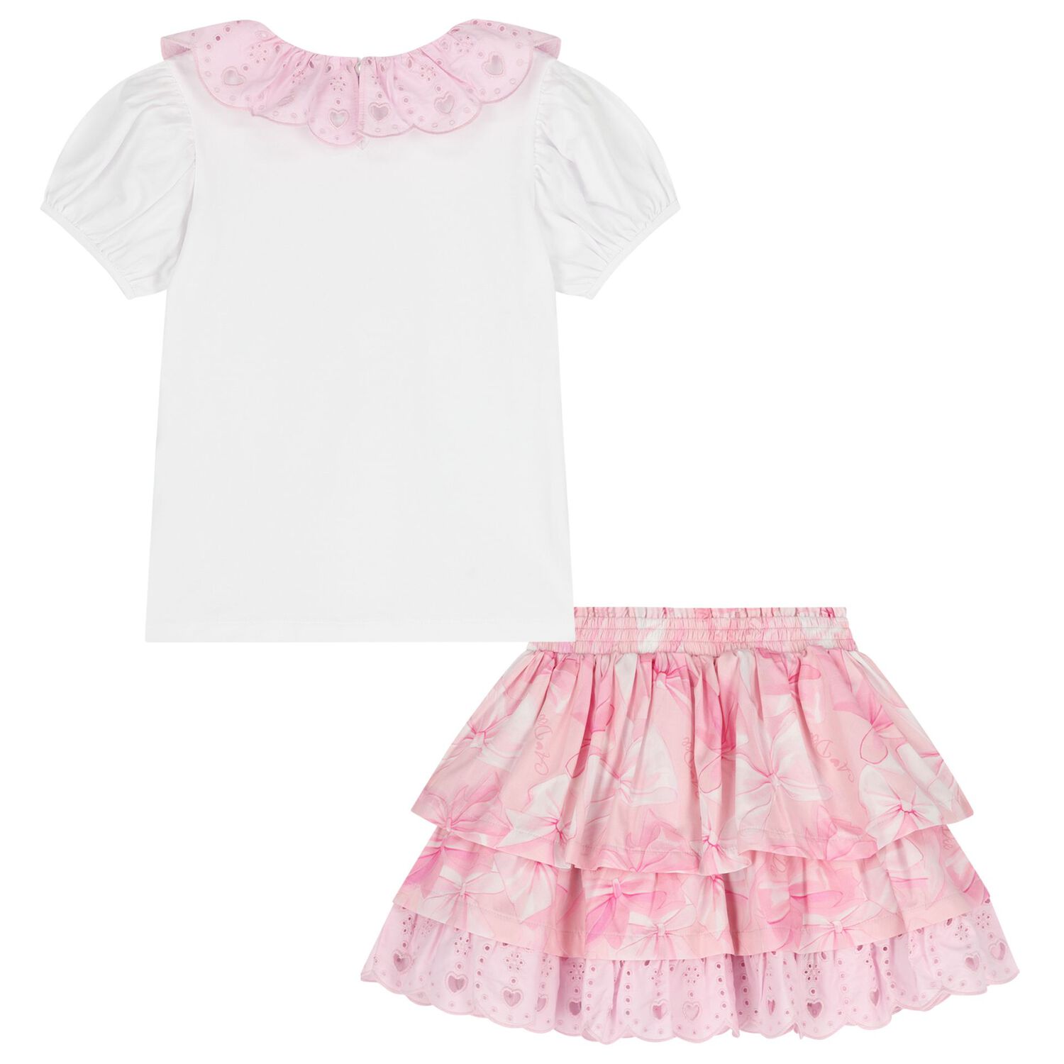 Girls Pink & White Broderie Anglaise Skirt Set, 1, hi-res