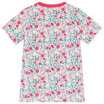 Girls Green & Pink Floral Logo T-Shirt