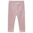 Younger Girls Pink Velvet Leggings, 1, hi-res