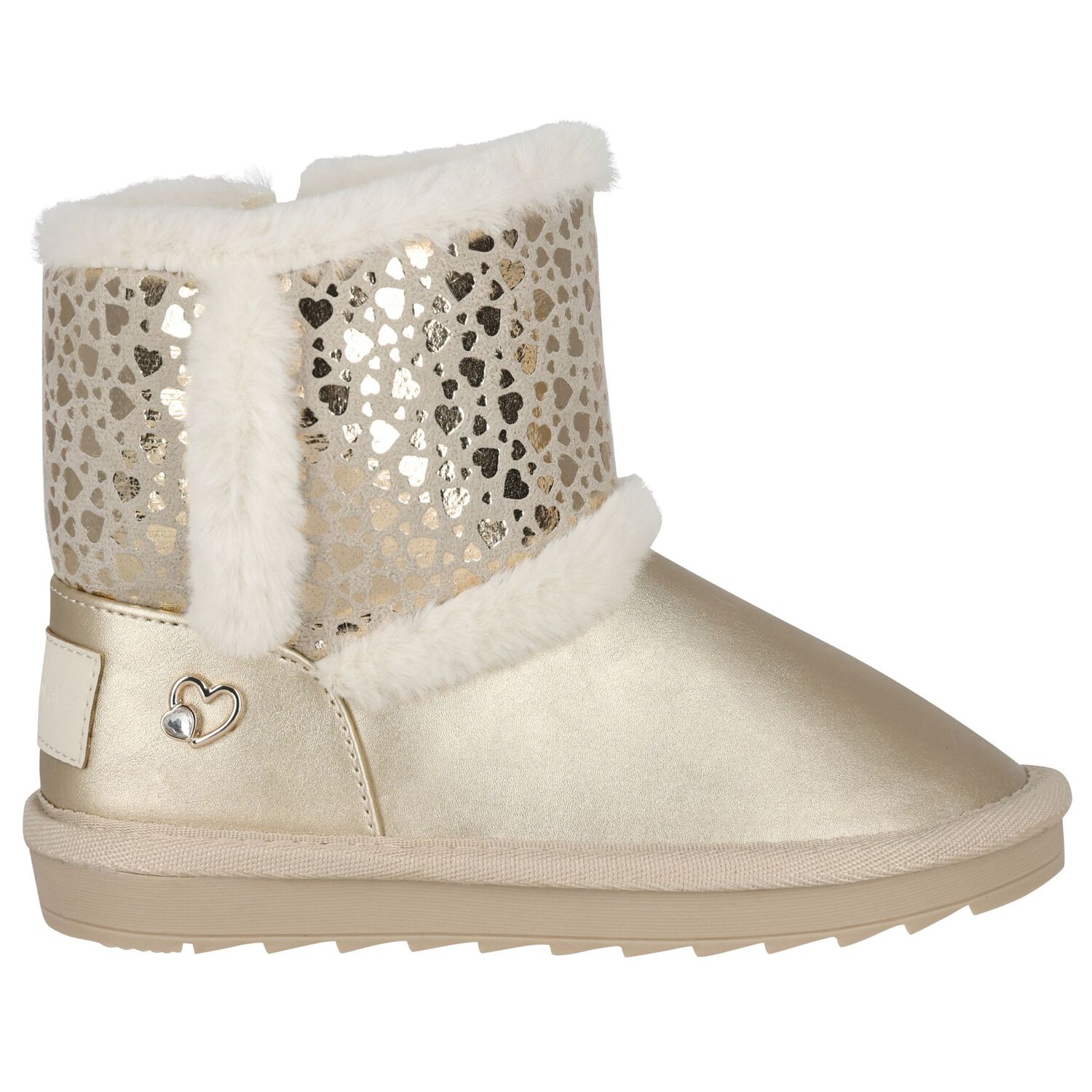 Girls Gold Faux Leather Boots, 3, hi-res