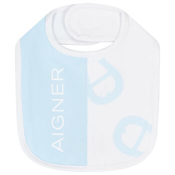 Baby Boys White & Blue Logo Bib