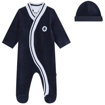 Baby Boys Navy Blue Logo Babygrow Gift Set