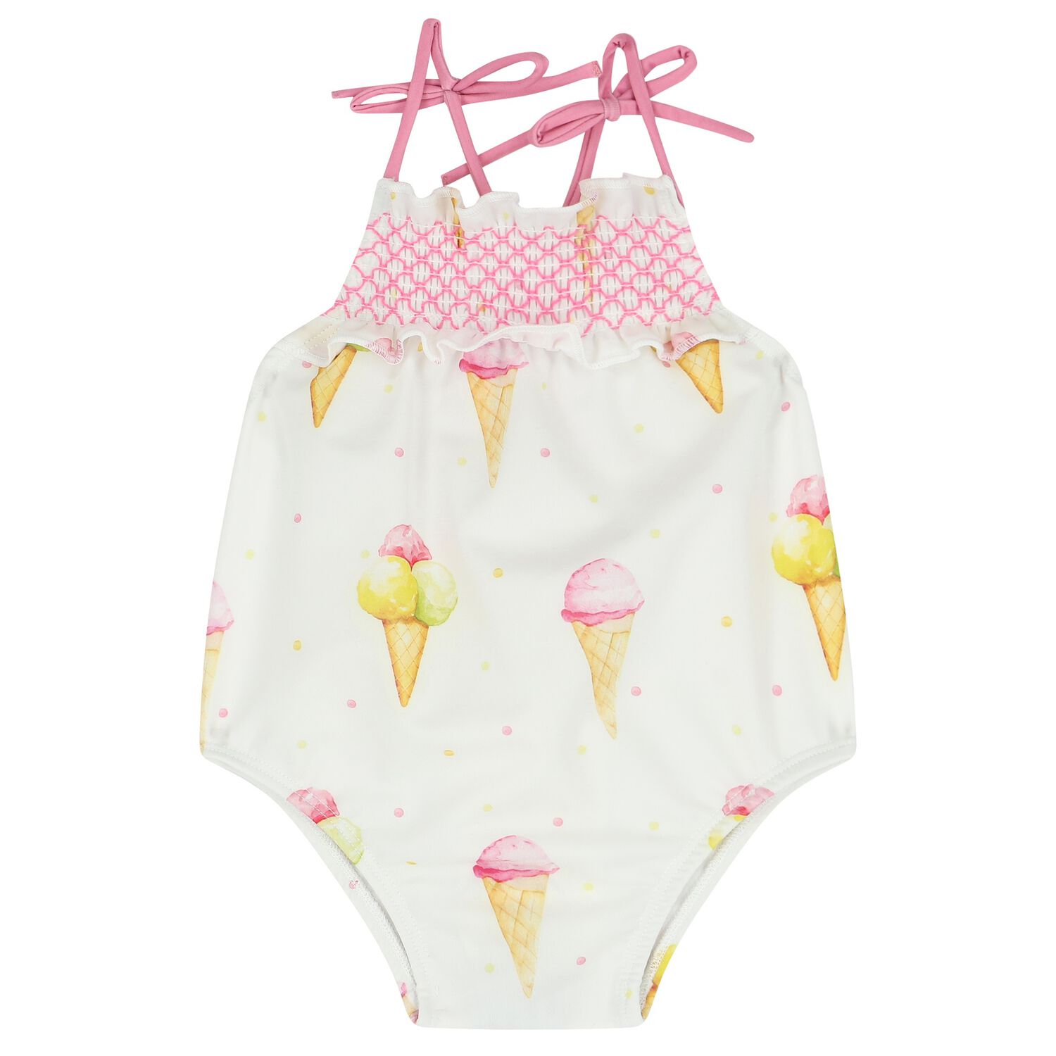 Younger Girls White Ice Creams Swimsuit, 1, hi-res