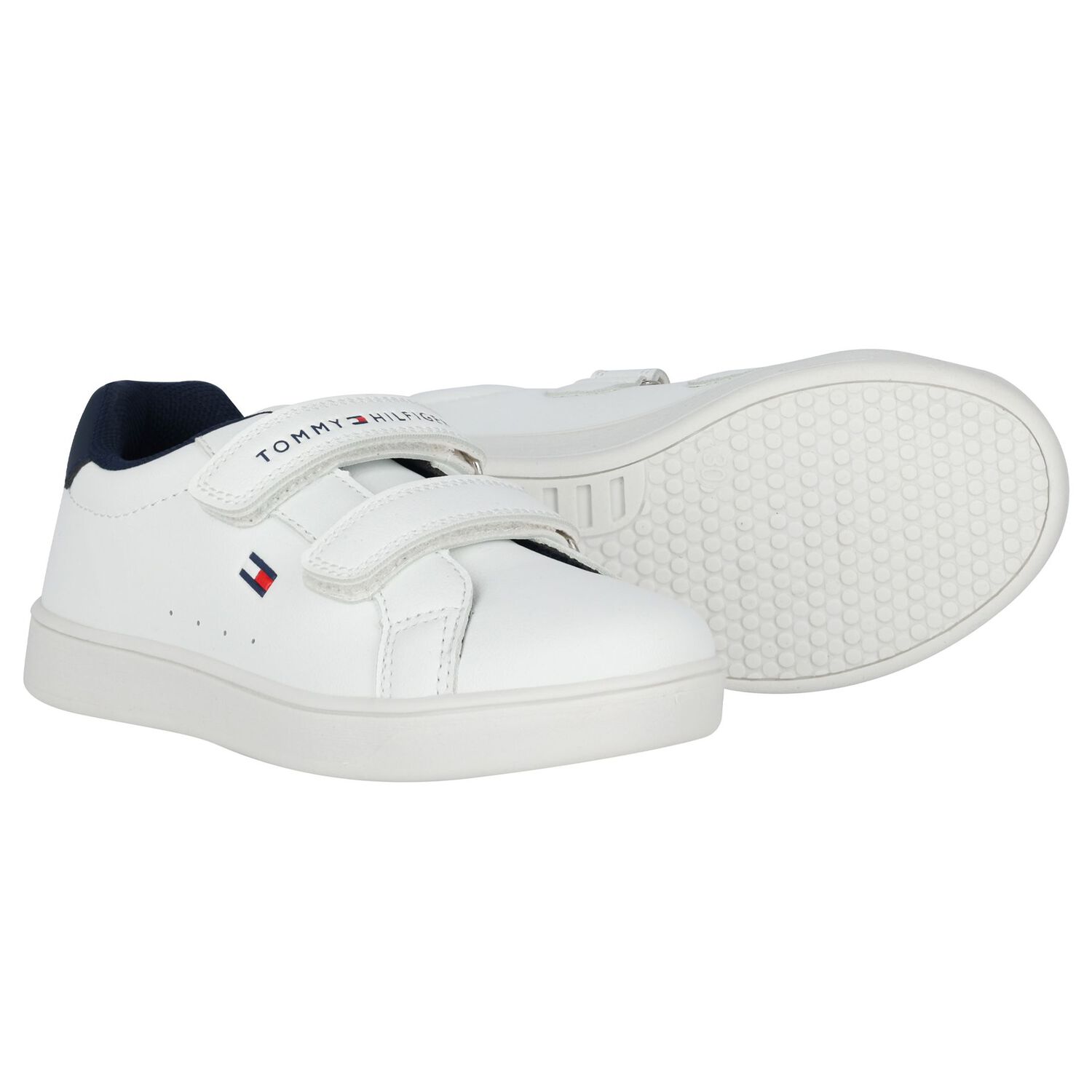 Boys White & Navy Blue Logo Trainers, 2, hi-res image number null