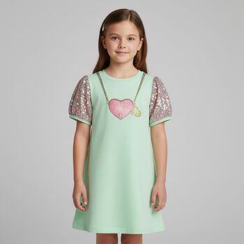 Girls Green Logo Heart Dress