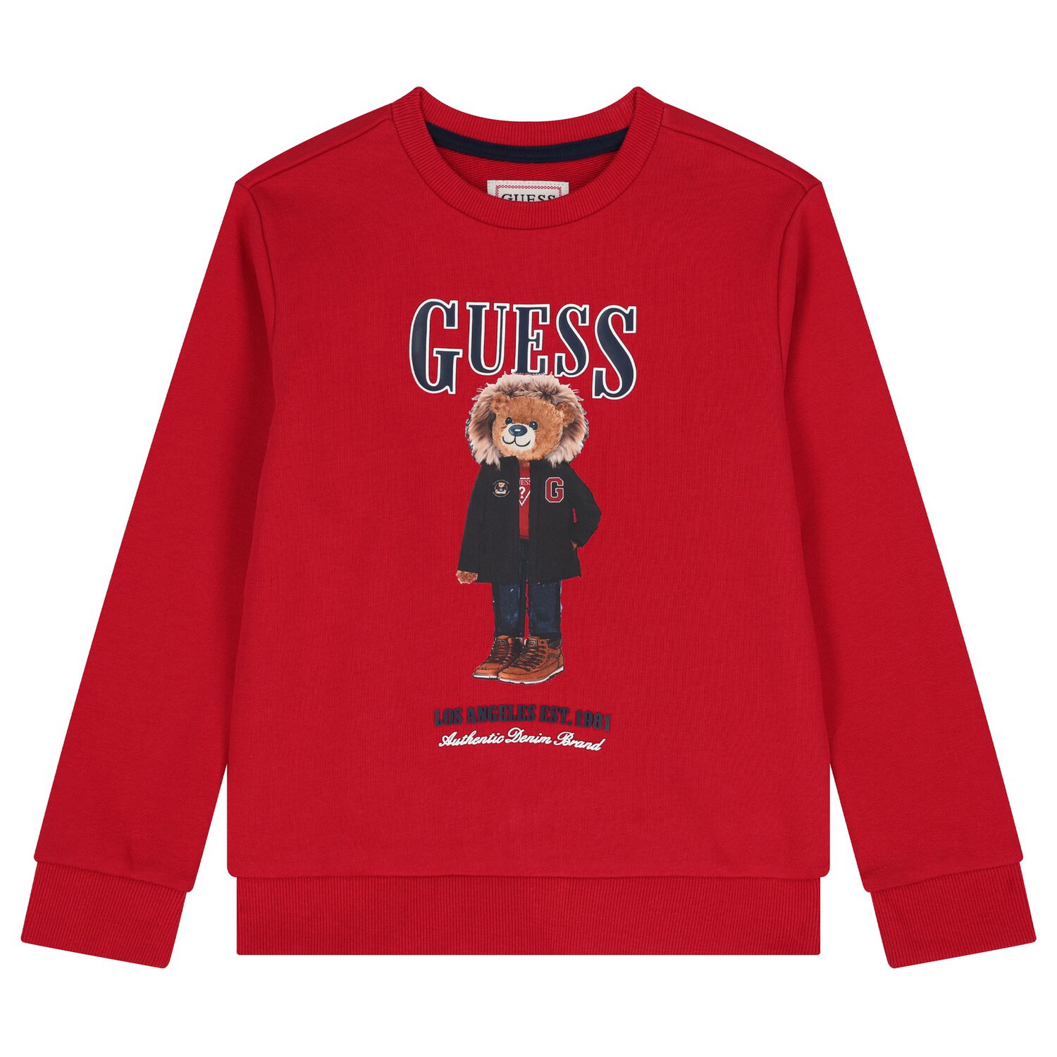 Boys Red Teddy Bear Sweatshirt, 3, hi-res