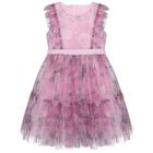 Girls Pink Floral Tulle Dress, 1, hi-res
