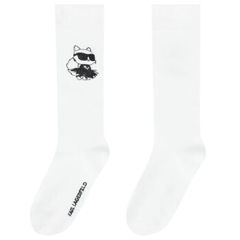Girls White Choupette Logo Socks