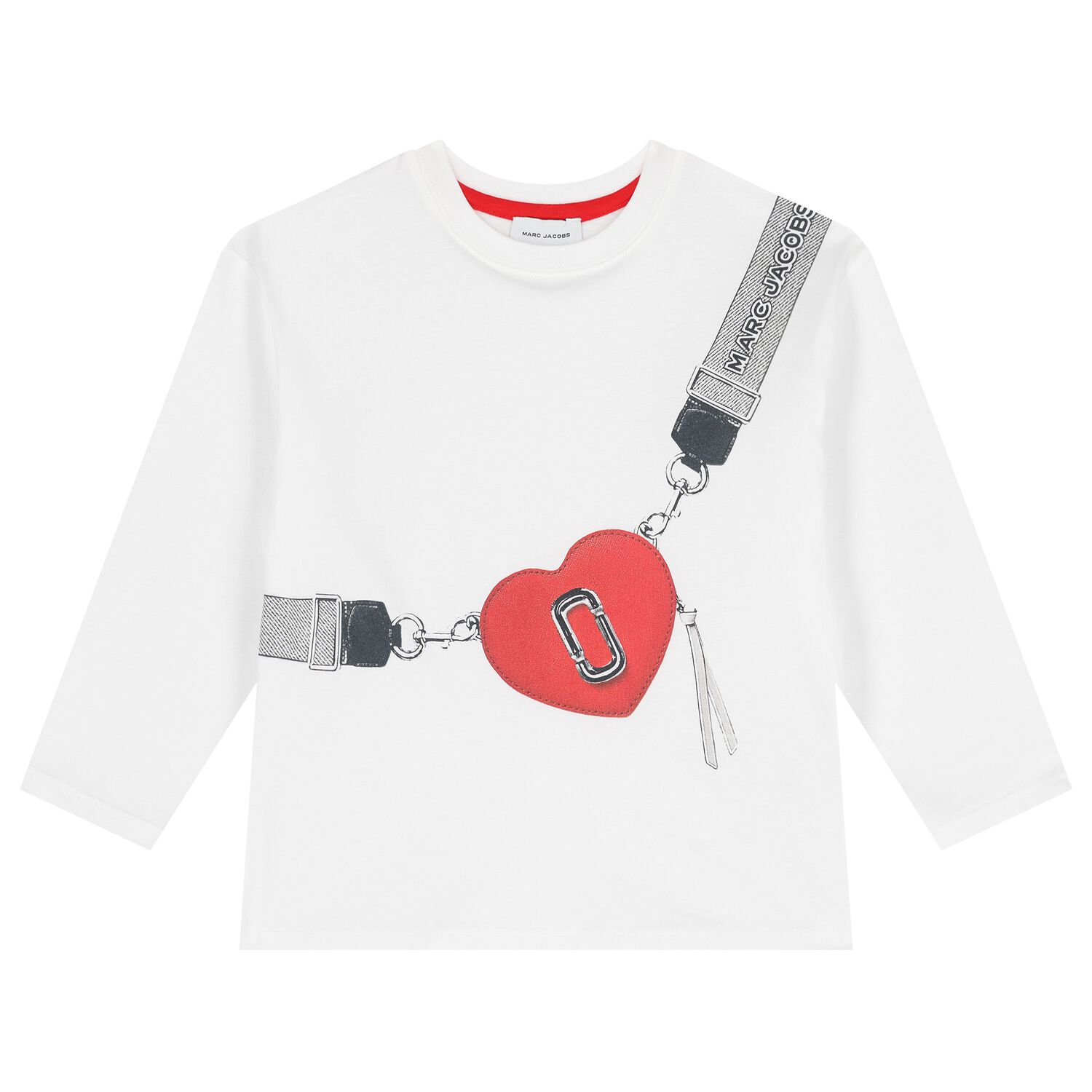 Girls White Logo Heart Bag Long Sleeve Top, 1, hi-res