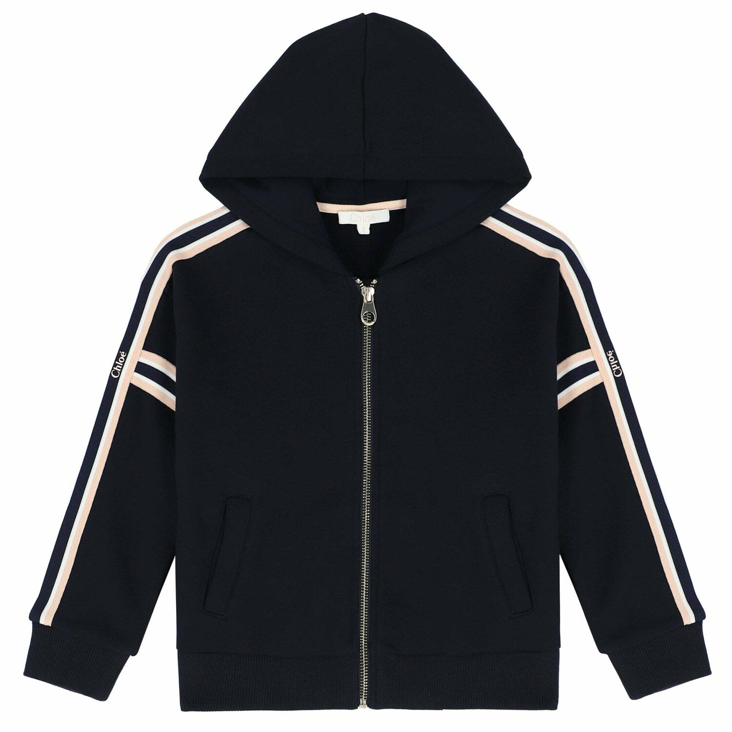 Girls Navy Blue Zip Up Logo Top, 1, hi-res image number null
