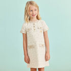 Girls Ivory & Gold Logo Dress, 1, hi-res