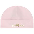 Baby Girls Pink & Gold Logo Babygrow, Hat & Bib Gift Set, 1, hi-res