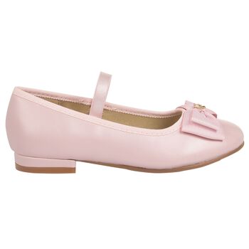 Girls Pink Bow Leather Shoes