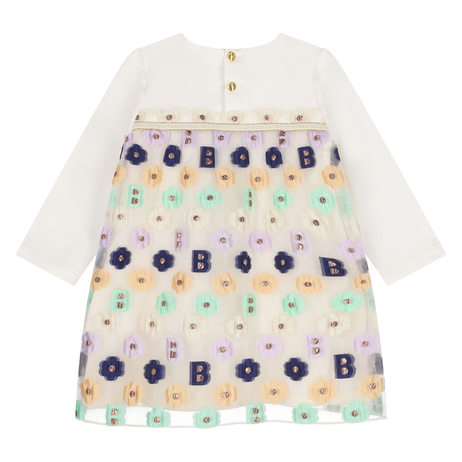 Younger Girls Ivory Logo Floral Dress, 1, hi-res