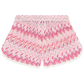 Girls Pink & White Logo Zig Zag Shorts