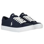 Boys Navy Blue Logo Trainers, 1, hi-res