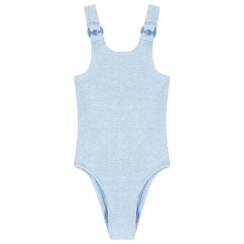 Girls Blue Crinkle Swimsuit