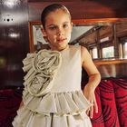 Girls Beige Flower Ruffle Dress, 1, hi-res
