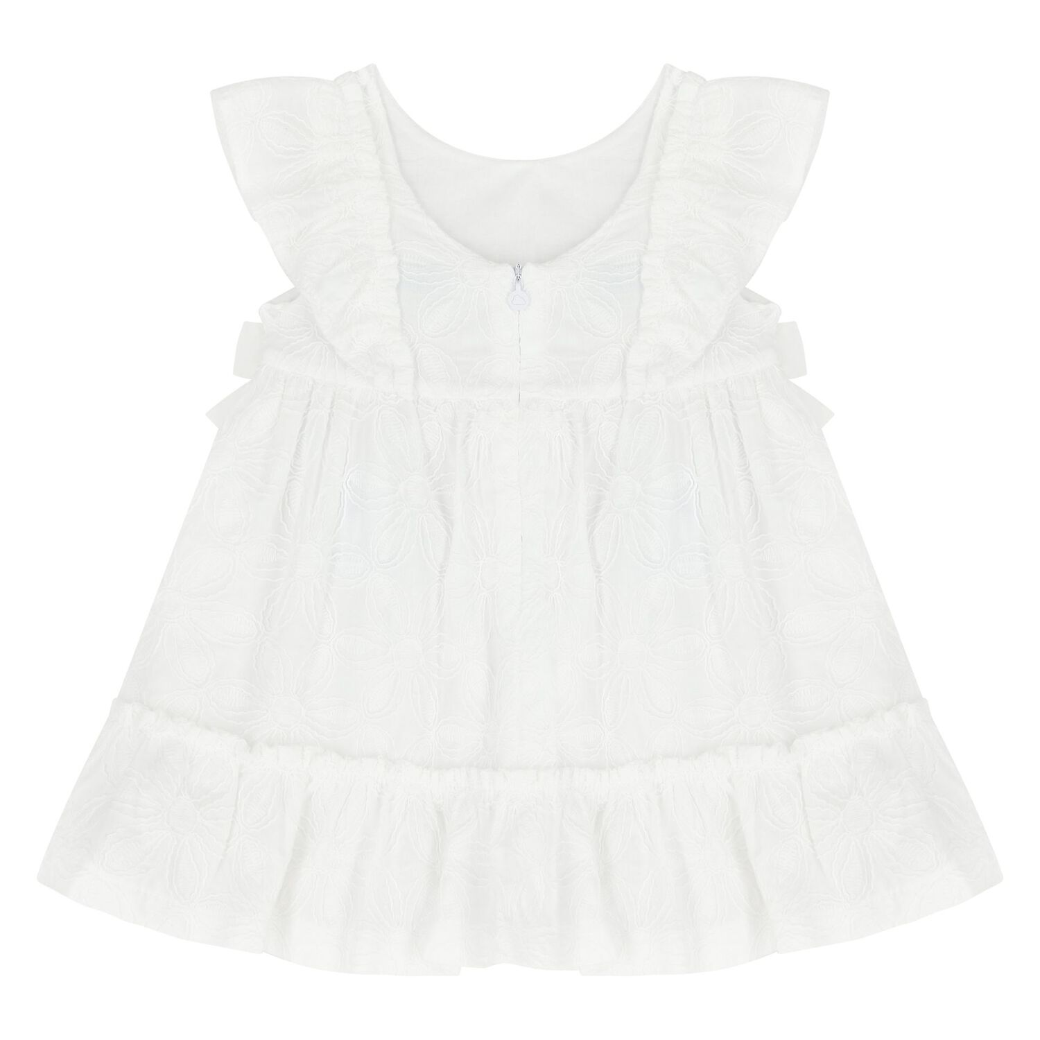 Younger Girls White Embroidered Dress, 1, hi-res