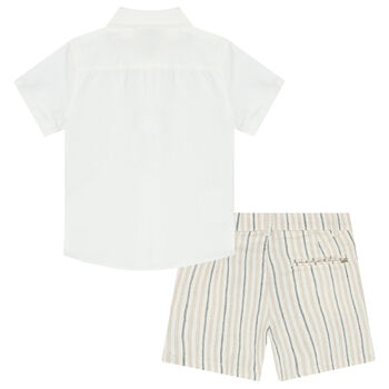 Younger Boys White & Beige Shirt & Shorts Set
