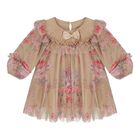 Baby Girls Beige Floral Ruffled Tulle Dress, 3, hi-res