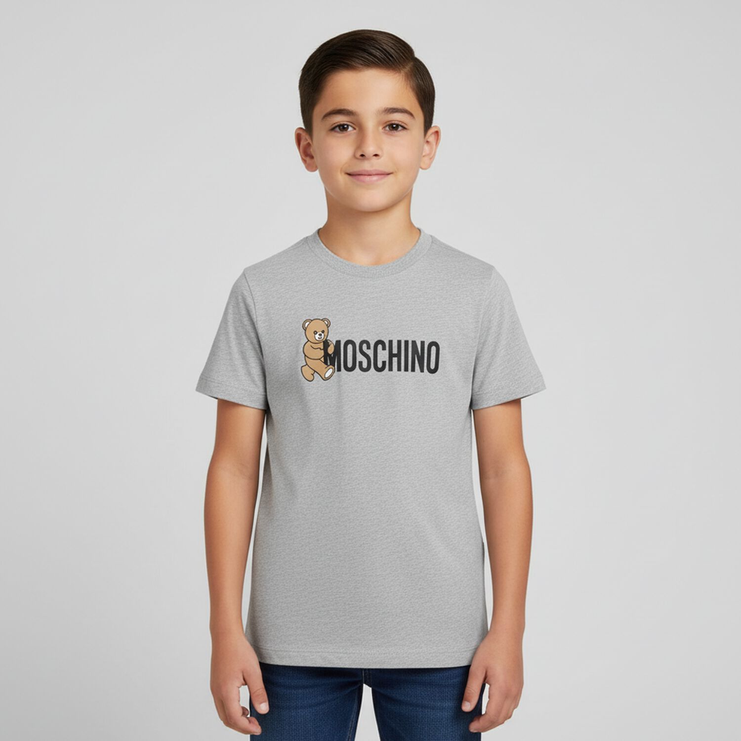 تيشيرت بالشعار بطبعه تيدى بير باللون الرمادى , 7, hi-res