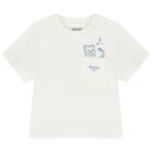Baby Boys Ivory & Navy Blue Dungaree Set, 1, hi-res