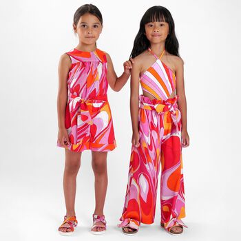 Girls Pink & Orange Bow Sliders