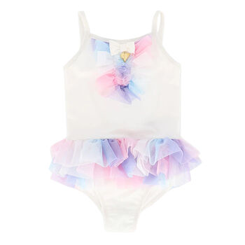 Girls White Tulle Swimsuit