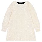 Girls Ivory Embellished Sequin Dress, 1, hi-res