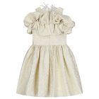 Girls Gold Logo Ruffled Dress, 1, hi-res