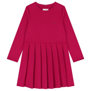 Girls Pink Logo Pleated Dress
