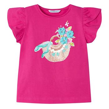 Girls Pink Flower & Bag T-Shirt