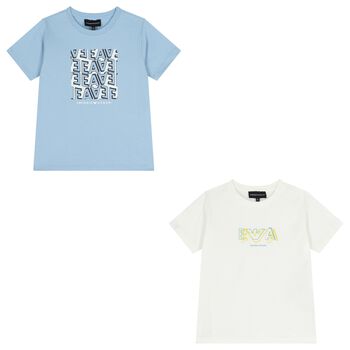 Boys White & Blue T-Shirts ( 2 Pack )