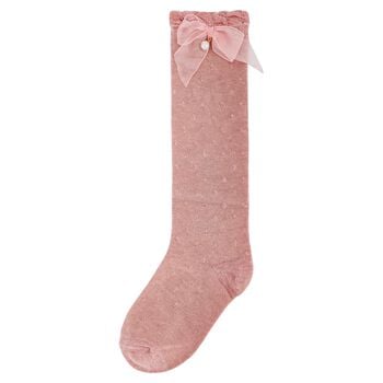 Girls Pink Bow Knitted Socks