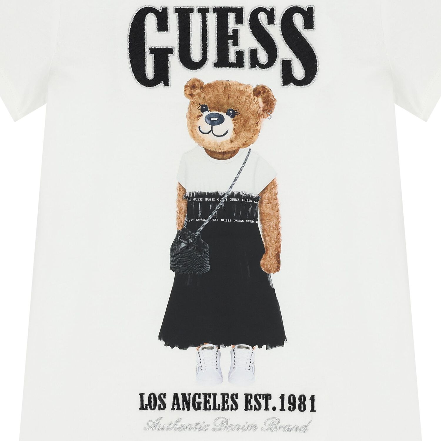 Girls White Teddy Bear Logo T-Shirt, 1, hi-res