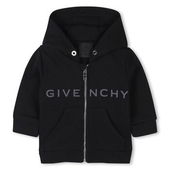 Younger Boys Black Logo Hooded Zip Up Top