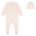 Baby Girls Pink Embroidered Bunnies Babygrow Set, 1, hi-res