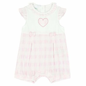 Baby Girls Pink & White Embroidered Romper