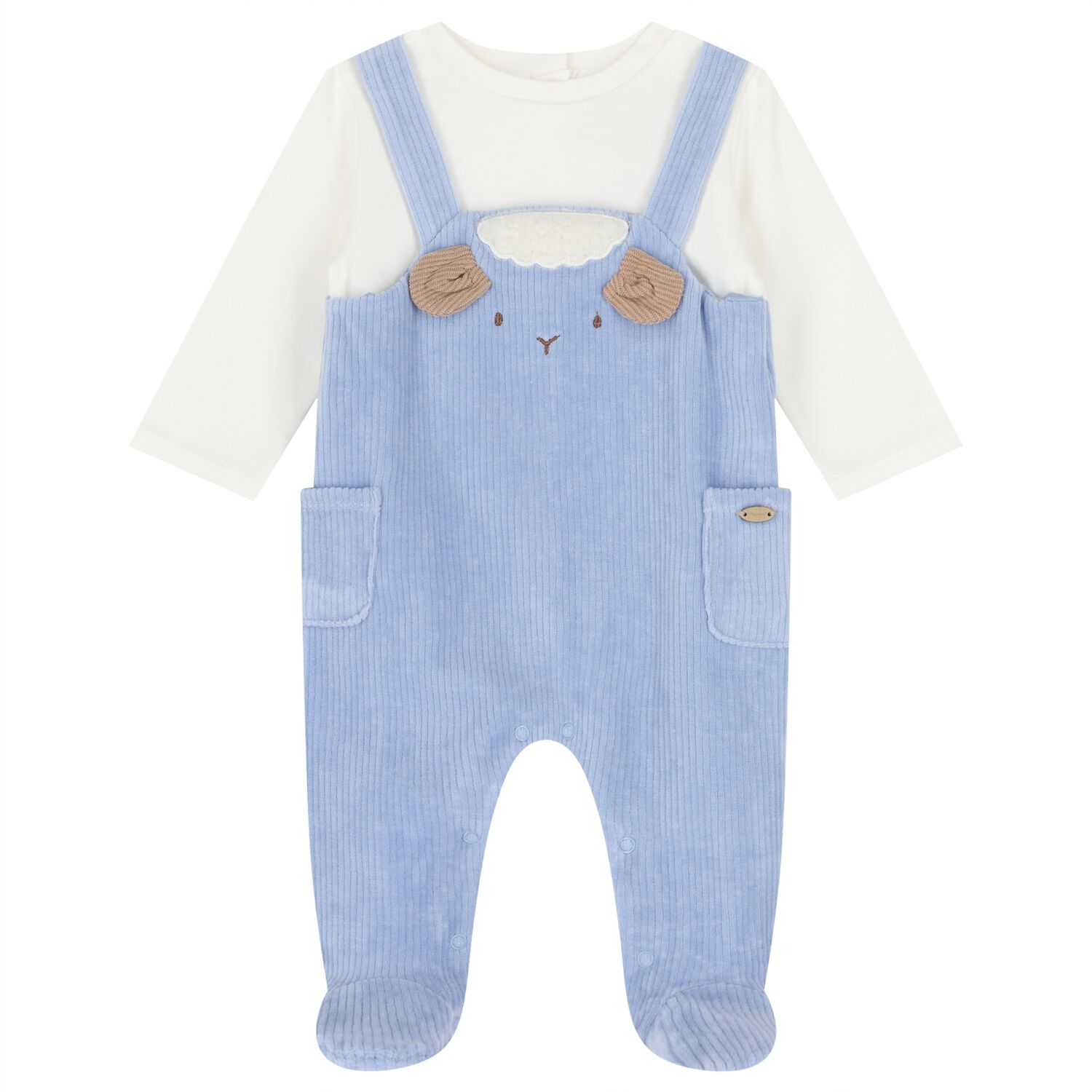 Baby Boys White & Blue Lamb Babygrow, 1, hi-res