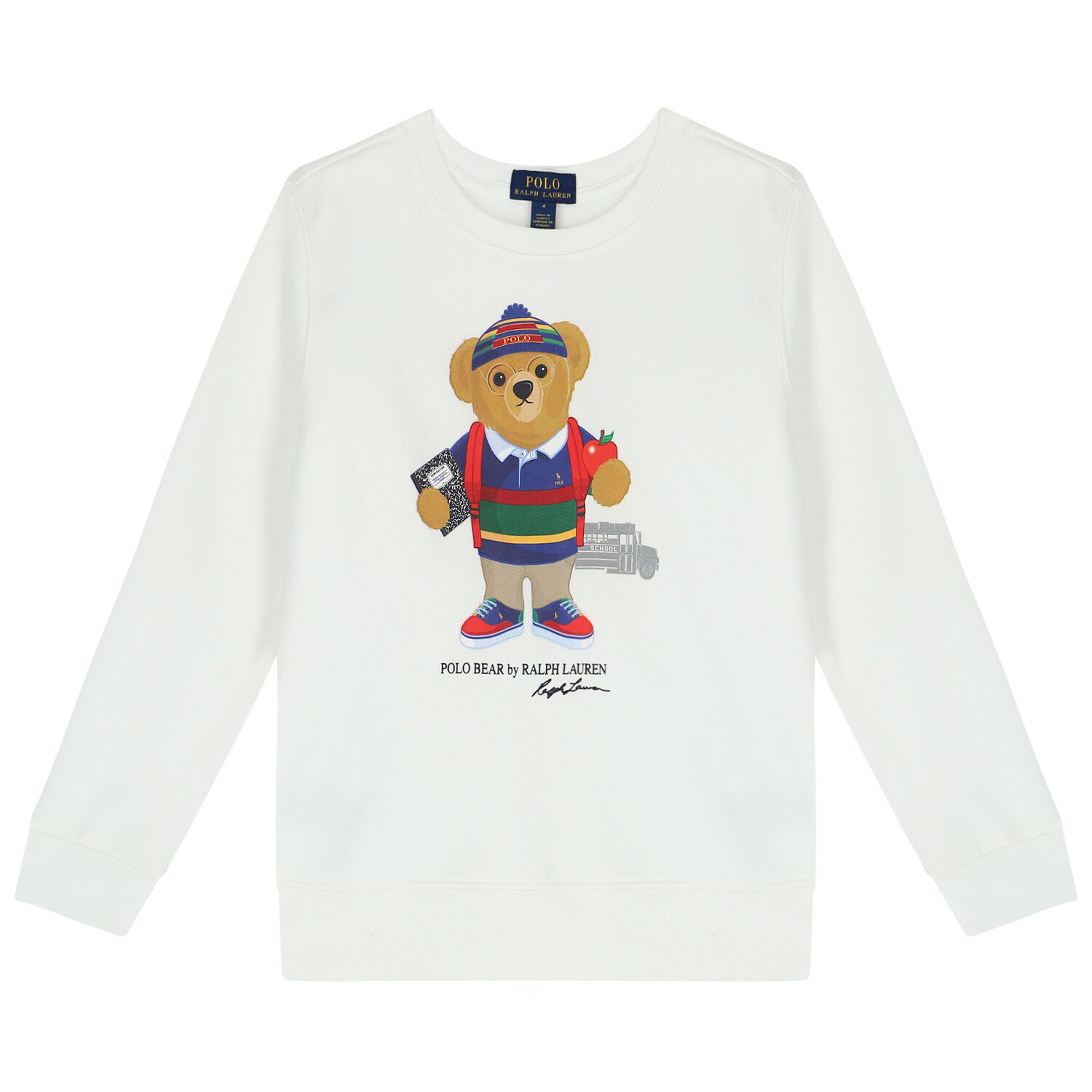 Boys White Polo Bear Sweatshirt, 1, hi-res image number null