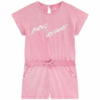 Girls Pink Logo Playsuit