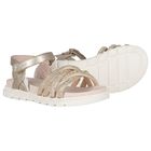 Girls Gold Logo Sandals , 1, hi-res