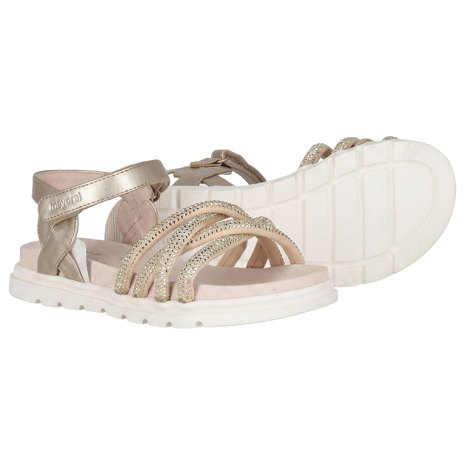 Girls Gold Logo Sandals , 1, hi-res